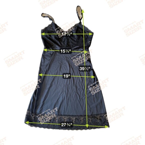 Vintage 60s Vanity Fair Silky Satin Onyx Black Lace‎ Pinup Full Slip Dress 36 - Picture 2 of 8